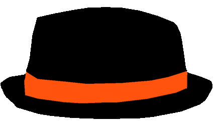Stylized line art illustration of a Brixton stingy brim straw trilby hat, serving as the official brand logo for keynote speaker Bull Garlington.